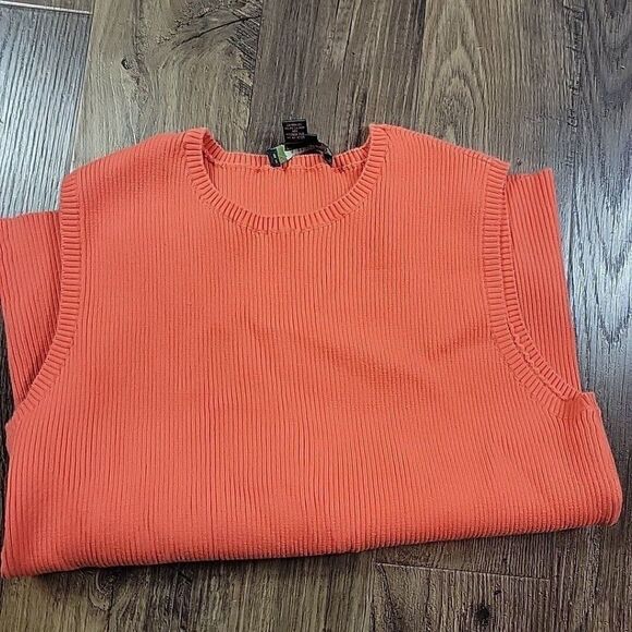 Lauren Ralph Lauren Ribbed Tank Top Womens Medium Orange Cotton Sleeveless - Picture 7 of 8